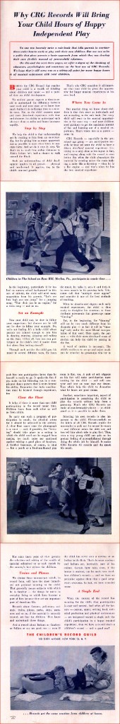 Why CRG Records Will Bring Your Child Hours of Happy Independent Play — original Children's Record Guild advertising booklet